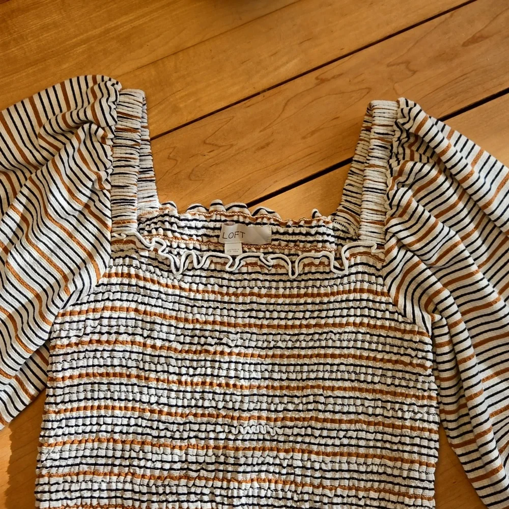 LOFT Striped Smocked Drape Sleeve Top - Picture 2 of 9